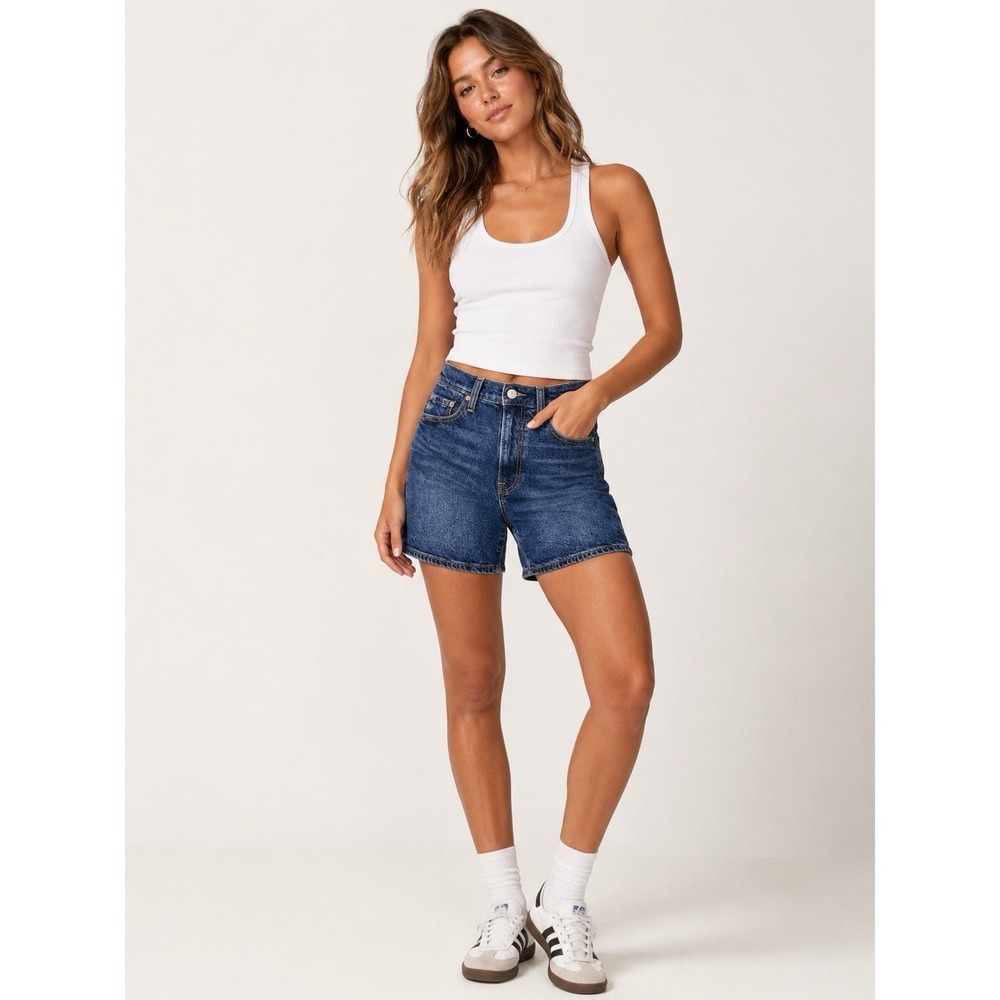 Levi's Women's 26 Premium Ribcage Bermuda Denim Shorts High Rise Medium Wash